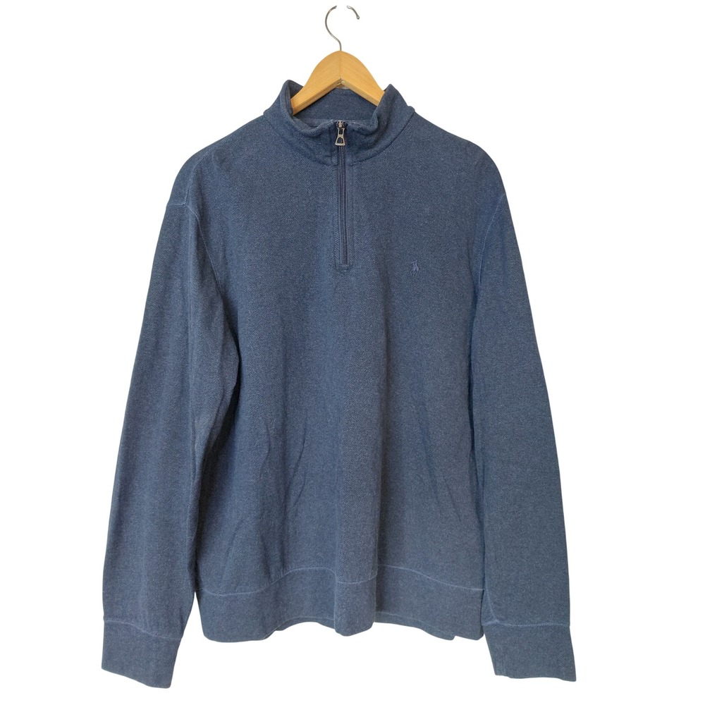 Polo Ralph Lauren Men's Blue Herringbone Quarter Zip Pullover Sweater Size Large